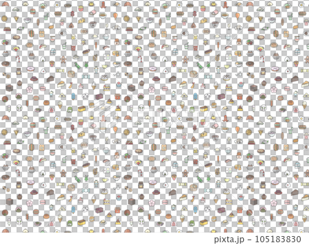 カラーミニ飲食パターン壁紙イラスト　横向き 105183830