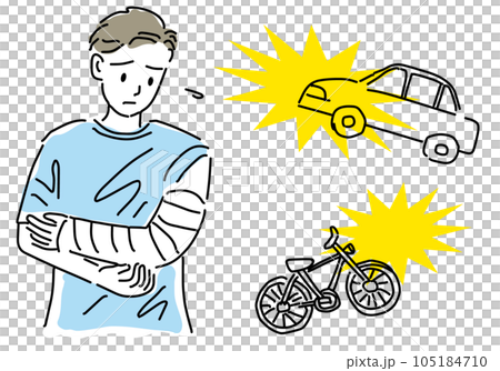 交通事故手臂受傷的簡單線條畫 105184710