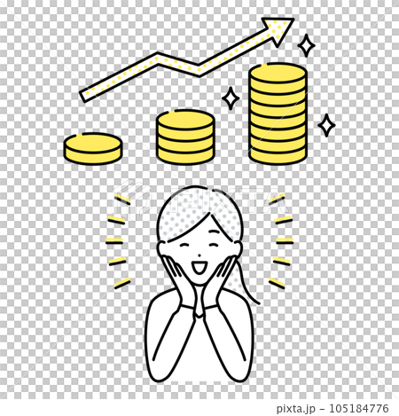 投資や貯金でお金が増えるイメージと喜ぶ女性のベクターイラスト 投資や貯金でお金が増えるイメージと喜ぶ女性のベクターイラスト 105184776