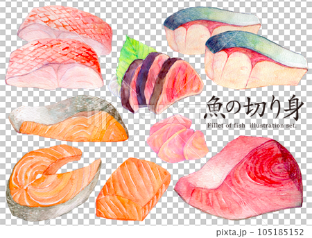 水彩イラストセット　魚の切り身 105185152