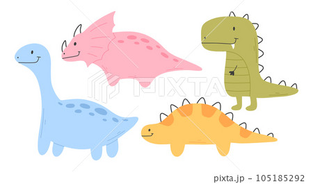 Set of cute dinosaurs in scandinavian style. Collection of baby tsio isolated on white background. Vector illustration. 105185292