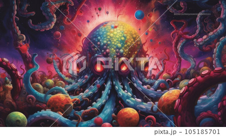 octopus monster in colorful world octopus monster in colorful world 105185701