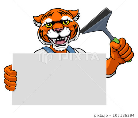 Window Cleaner Tiger Car Wash Cleaning Mascot Window Cleaner Tiger Car Wash Cleaning Mascot 105186294