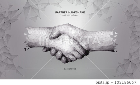 Partners handshake. Business partnership. Abstract polygon hands touching. 3D meeting technology. Shaking arms gesture. Friendship and cooperation. Deal concept. Vector exact monochrome background Partners handshake. Business partnership. Abstract polygon hands touching. 3D meeting technology. Shaking arms gesture. Friendship and cooperation. Deal concept. Vector exact monochrome background 105186657