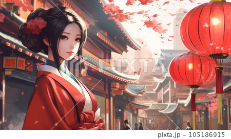 Japanese woman in traditional dress 105186915