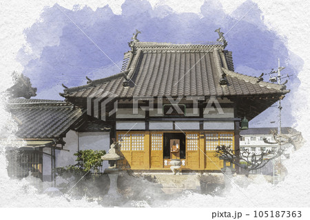 水彩画風　西条酒蔵通り　福寿院円通寺　本堂　広島県東広島市 105187363