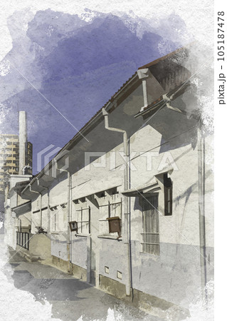水彩画風 西条酒蔵通り 福美人酒造 広島県東広島市 水彩画風 西条酒蔵通り 福美人酒造 広島県東広島市 105187478