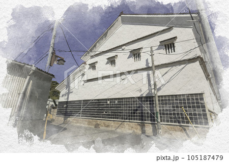 水彩画風　西条酒蔵通り　福美人酒造　広島県東広島市 105187479
