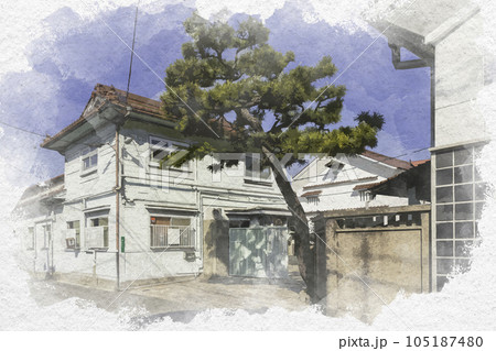 水彩画風 西条酒蔵通り 福美人酒造 広島県東広島市 水彩画風 西条酒蔵通り 福美人酒造 広島県東広島市 105187480