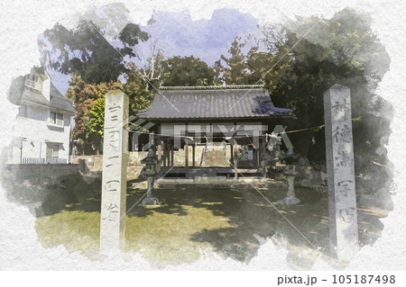 水彩画風　石清水八幡社　広島県東広島市 105187498