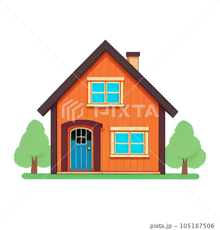 Illustration scene with house and trees in the garden Illustration scene with house and trees in the garden 105187506