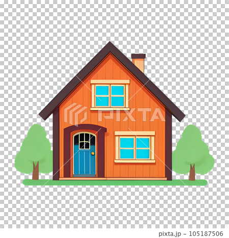 Illustration scene with house and trees in the garden Illustration scene with house and trees in the garden 105187506