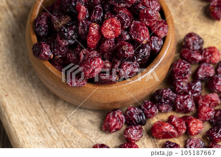 Dried red cranberries with sugar syrup 105187667