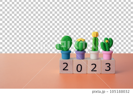 The year 2023 with Cactus model objects for background. 105188032
