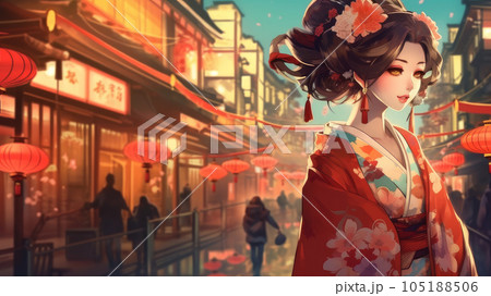 Japanese woman in traditional dress 105188506