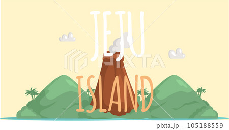 Adventure to Jeju island concept poster. Inscription with invitation to island with dormant volcano Adventure to Jeju island concept poster. Inscription with invitation to island with dormant volcano 105188559
