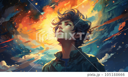 anime style guy looks into the sky anime style guy looks into the sky 105188666