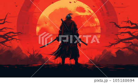 post apocalypse, samurai at sunset. post apocalypse, samurai at sunset. 105188694