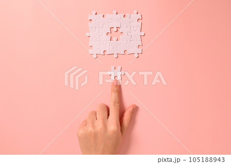 White square puzzle pieces grid of business background, Jigsaw on background, Mock up on background with copy space for text or symbols, Background with copy space, Inspiration and creative idea 105188943