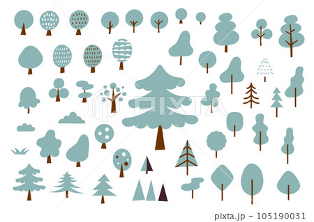 可愛いシンプルな冬の木。北欧風ベクターイラスト素材セット 105190031