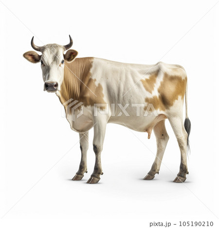 牛 （雌牛 乳牛）　白背景　AI生成画像　ジェネレーティブAI 105190210