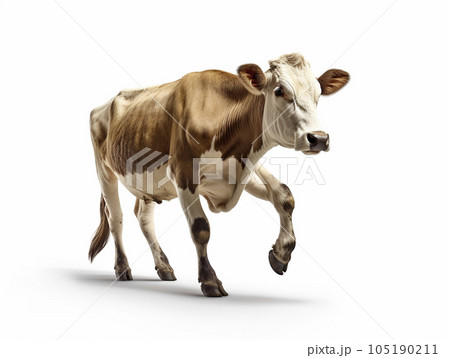 牛 （雌牛 乳牛）　白背景　AI生成画像　ジェネレーティブAI 105190211