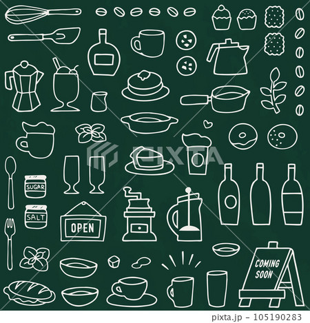 手描きのカフェアイテムのパターン 手描きのカフェアイテムのパターン 105190283