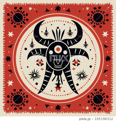 Black and red Aries astrological star sign vector illustration. Ram head drawn in primitive art style Black and red Aries astrological star sign vector illustration. Ram head drawn in primitive art style 105190312