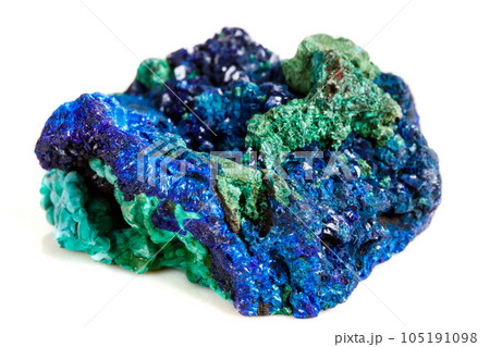 Macro mineral stone malachite with azurite on white background 105191098