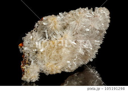 Macro mineral stone crystals Hemimorphite rock on a black background Macro mineral stone crystals Hemimorphite rock on a black background 105191298
