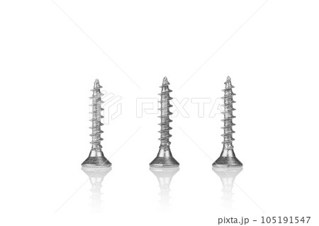 macro screw of silver color on a white background 105191547