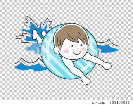 Illustration of a boy swimming in the sea using a swim ring 105193011