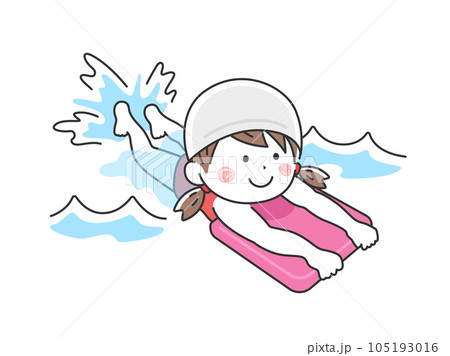スイミングスクールで、ビート板を使って練習する女の子のイラスト 105193016