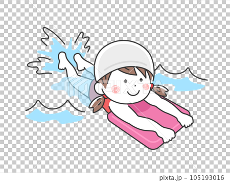 スイミングスクールで、ビート板を使って練習する女の子のイラスト 105193016