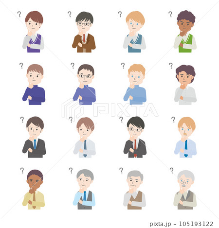 年代別男性の上半身ベクターセット　考えるポーズ 105193122