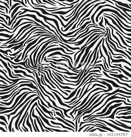Seamless vector black and white zebra fur pattern. Stylish wild zebra print. 105194767