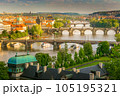 Aerial View of the the Charles Bridge and Vltava River in Prague, Czech Republic 105195321