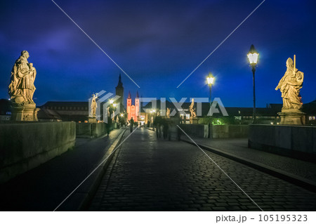 Wurzburg alte bridge at night, Franconia, Northern Bavaria, Germany Wurzburg alte bridge at night, Franconia, Northern Bavaria, Germany 105195323