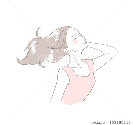 髪をなびかせながら心地よさそうに微笑む女性（茶髪） 105196112