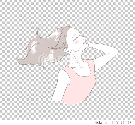 髪をなびかせながら心地よさそうに微笑む女性（茶髪） 105196112