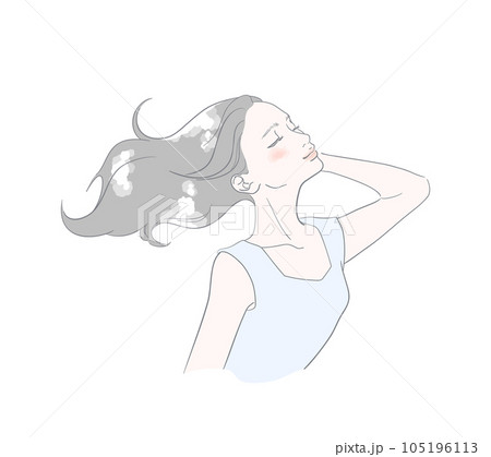 髪をなびかせながら心地よさそうに微笑む女性（黒髪風） 105196113