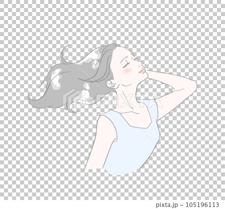髪をなびかせながら心地よさそうに微笑む女性（黒髪風） 105196113
