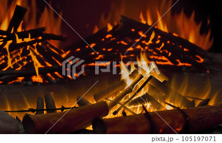Fire and bonfires, flames created with the help of artificial intelligence. 105197071