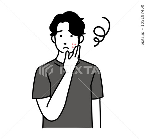 肌荒れやマスク荒れに悩む男性のシンプルなイラスト 肌荒れやマスク荒れに悩む男性のシンプルなイラスト 105197400
