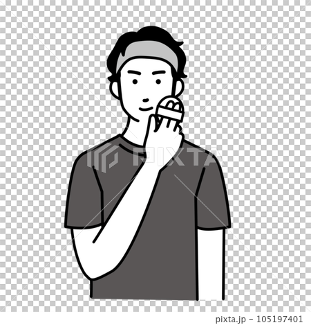 メンズメイクをする男性のシンプルなイラスト メンズメイクをする男性のシンプルなイラスト 105197401