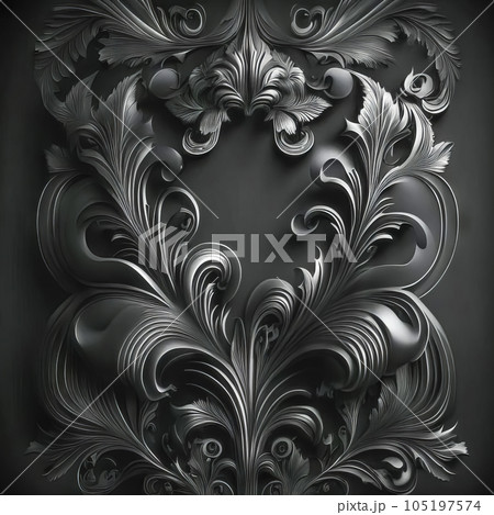 Abstract floral pattern, solid background. Wallpaper, black flowers. Dark background Abstract floral pattern, solid background. Wallpaper, black flowers. Dark background 105197574