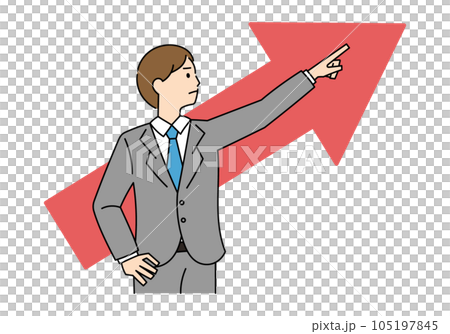 男性商務人士和箭頭指向目標的插圖,表情嚴肅 男性商務人士和箭頭指向目標的插圖,表情嚴肅 105197845