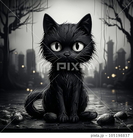 Beautiful black cat with big eyes Generation AI Beautiful black cat with big eyes Generation AI 105198837