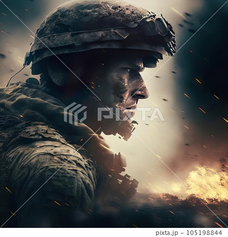 Portrait of a military man, participant in hostilities Portrait of a military man, participant in hostilities 105198844