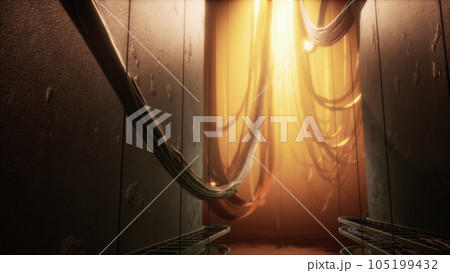 Electric wires in the tunnel with light 105199432